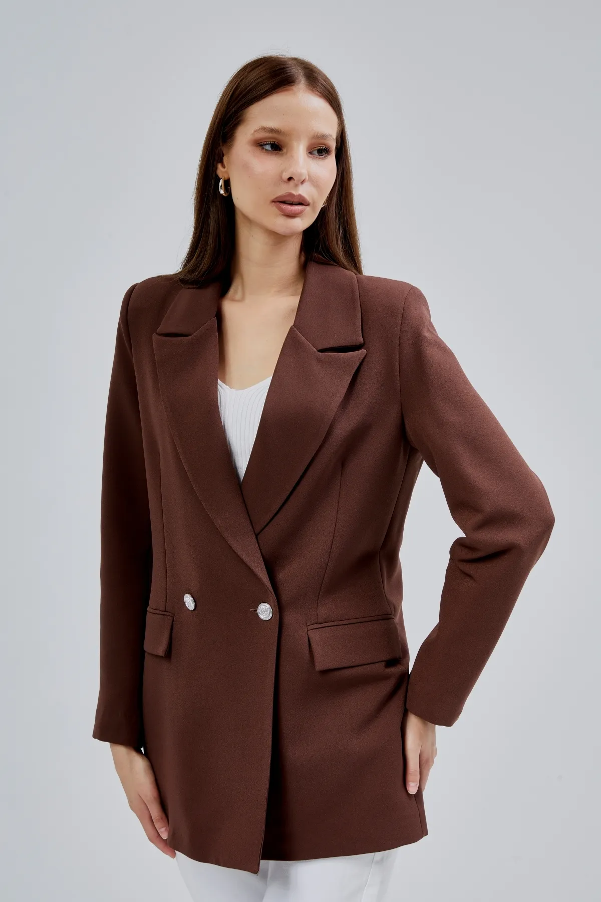 Acı Kahve Oversize Dokuma Blazer Ceket S-M-L-XL