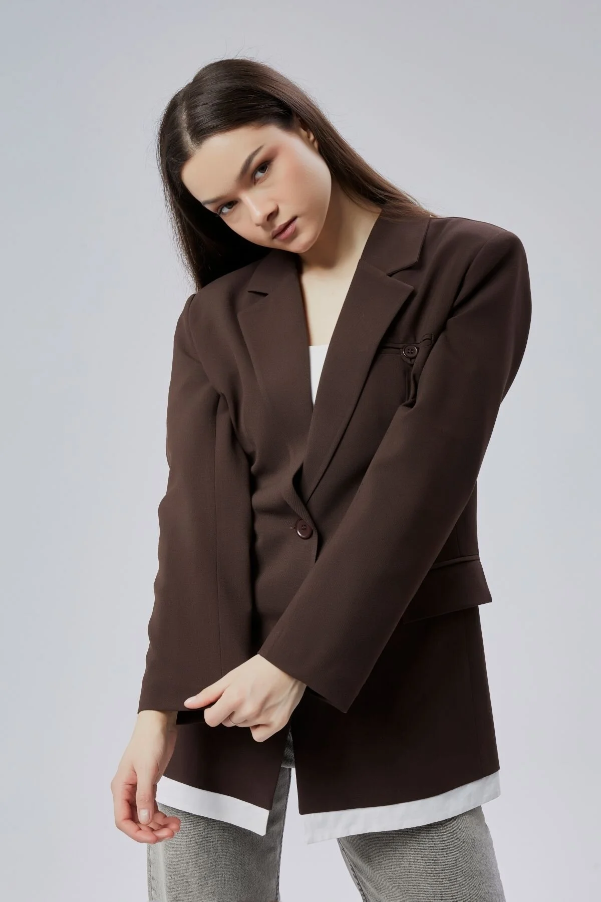 Acı Kahve Oversize Uzun Blazer Ceket S-M-L-XL