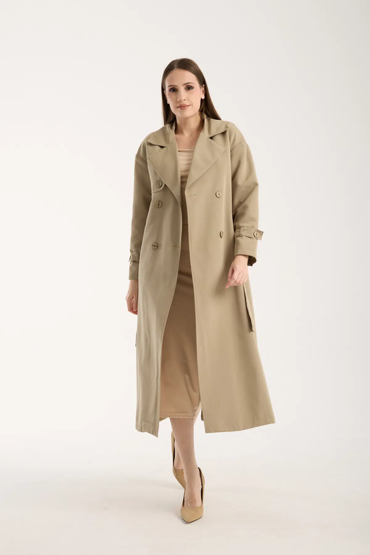 Açık Haki Oversize Rüzgarlık Detaylı Trençkot XS-S-M-L-XL-XXL