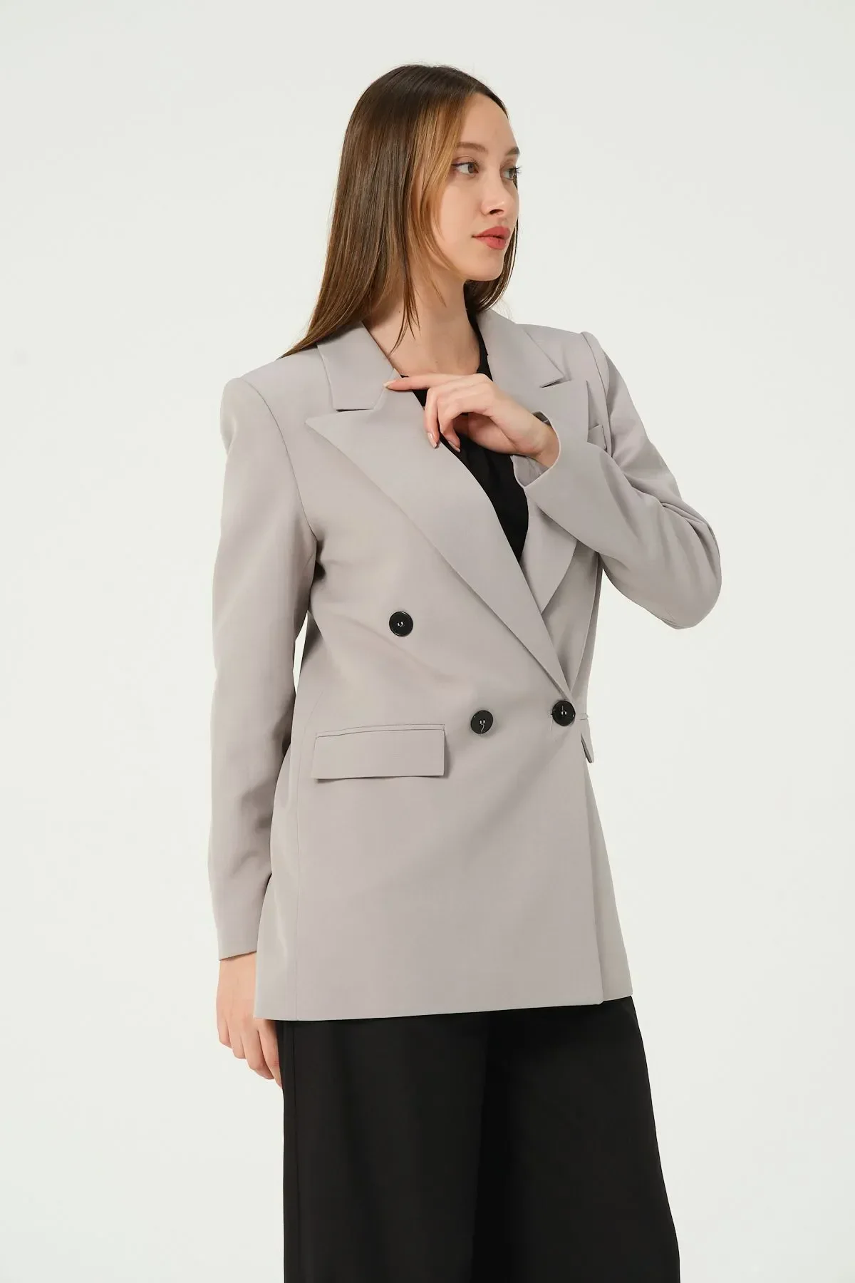 Astarlı Kruvaze Kapama Dokuma Oversize Blazer Ceket S-M-L-XL