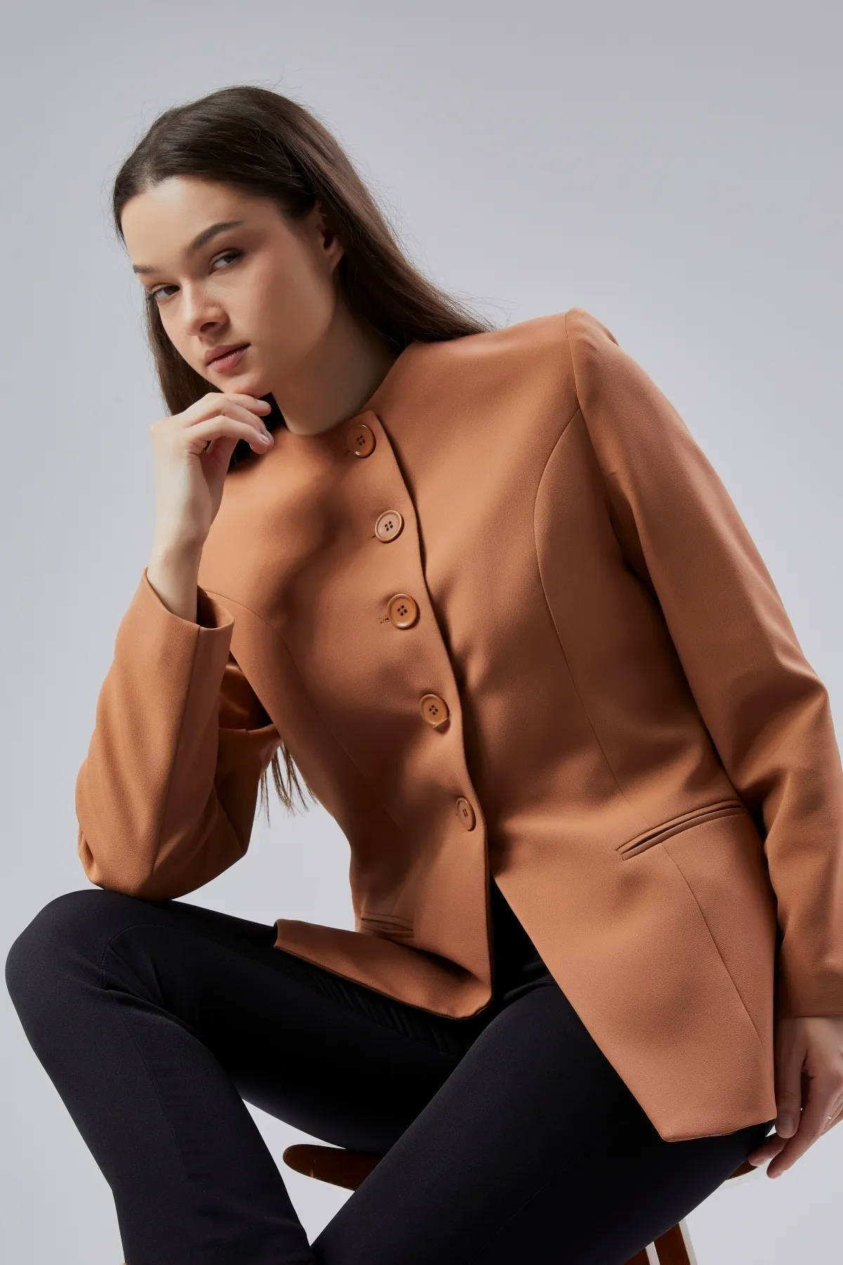 Camel Bisiklet Yaka Regular Dokuma Ceket S-M-L-XL