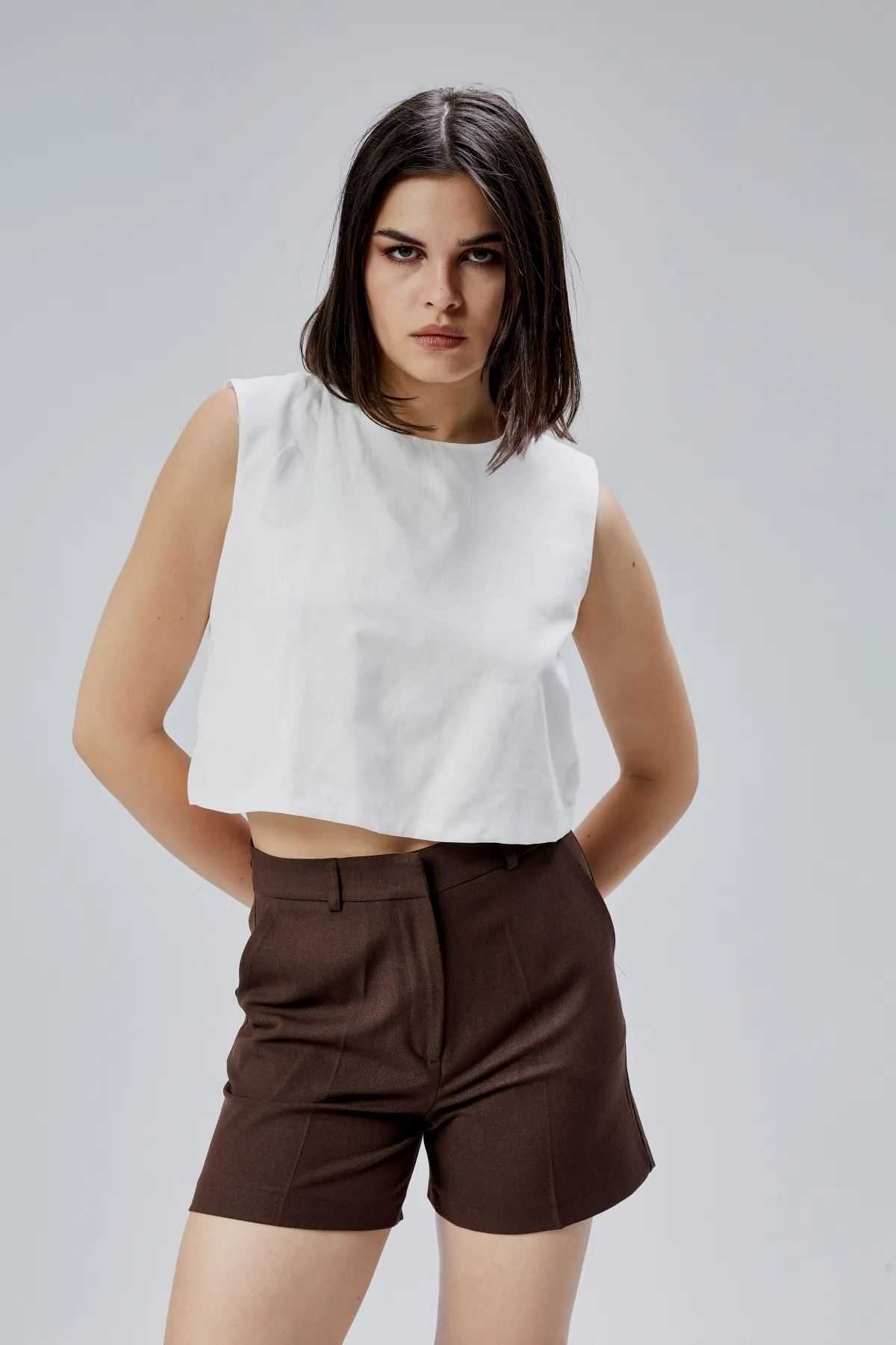 Ekru Regular Crop Bluz S-M