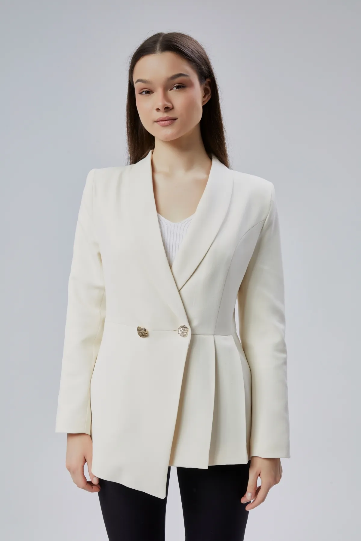 Ekru Regular Fit Pile Detaylı Blazer Ceket S-M-L-XL