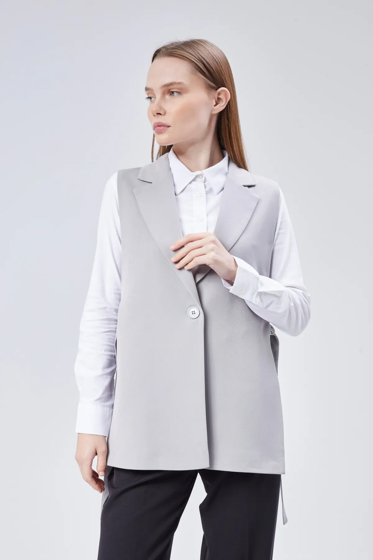 Gri Kadın Dokuma Yelek XS-S-M-L-XL-XXL