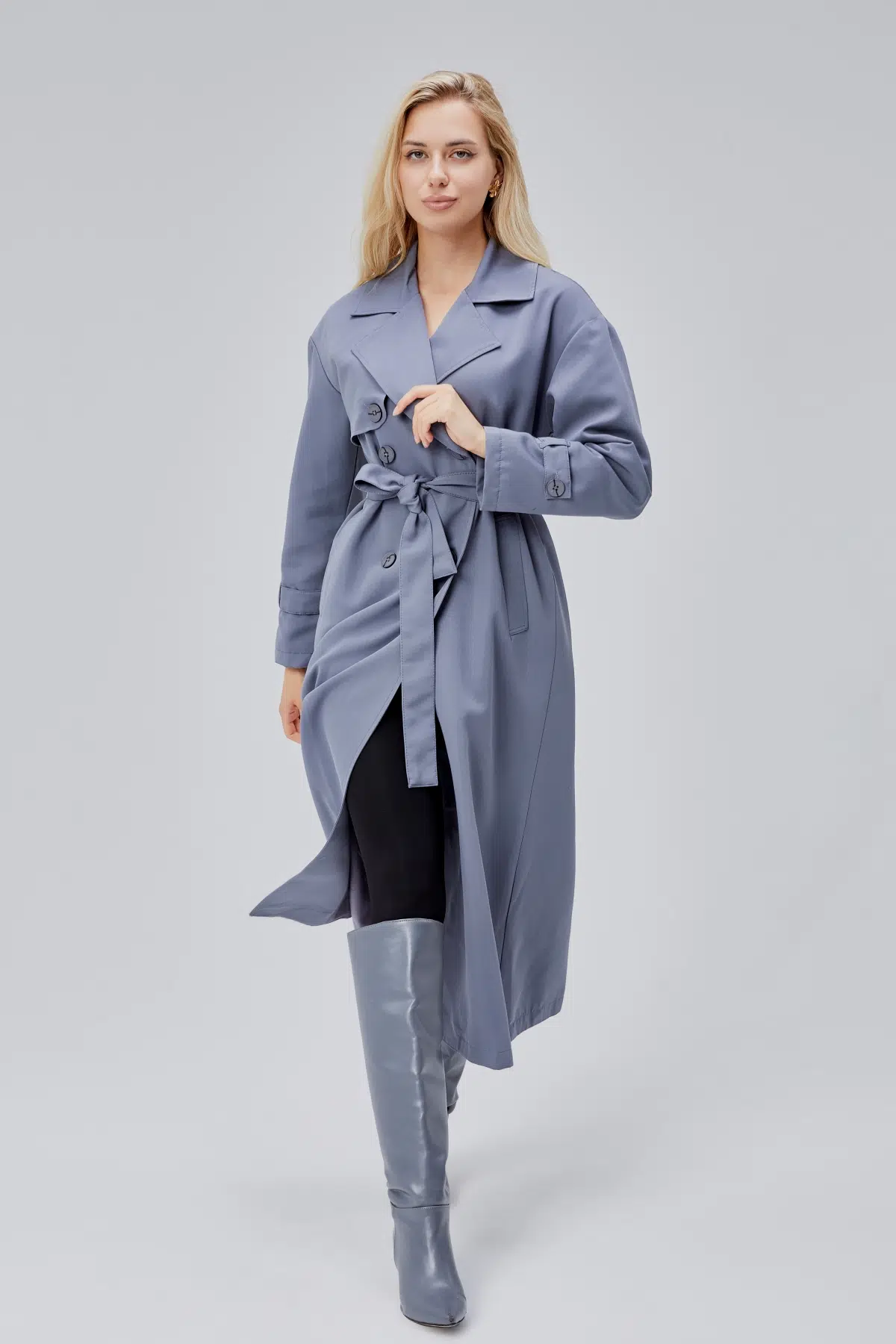 Gri Oversize Rüzgarlık Detaylı Trençkot XS-S-M-L-XL-XXL