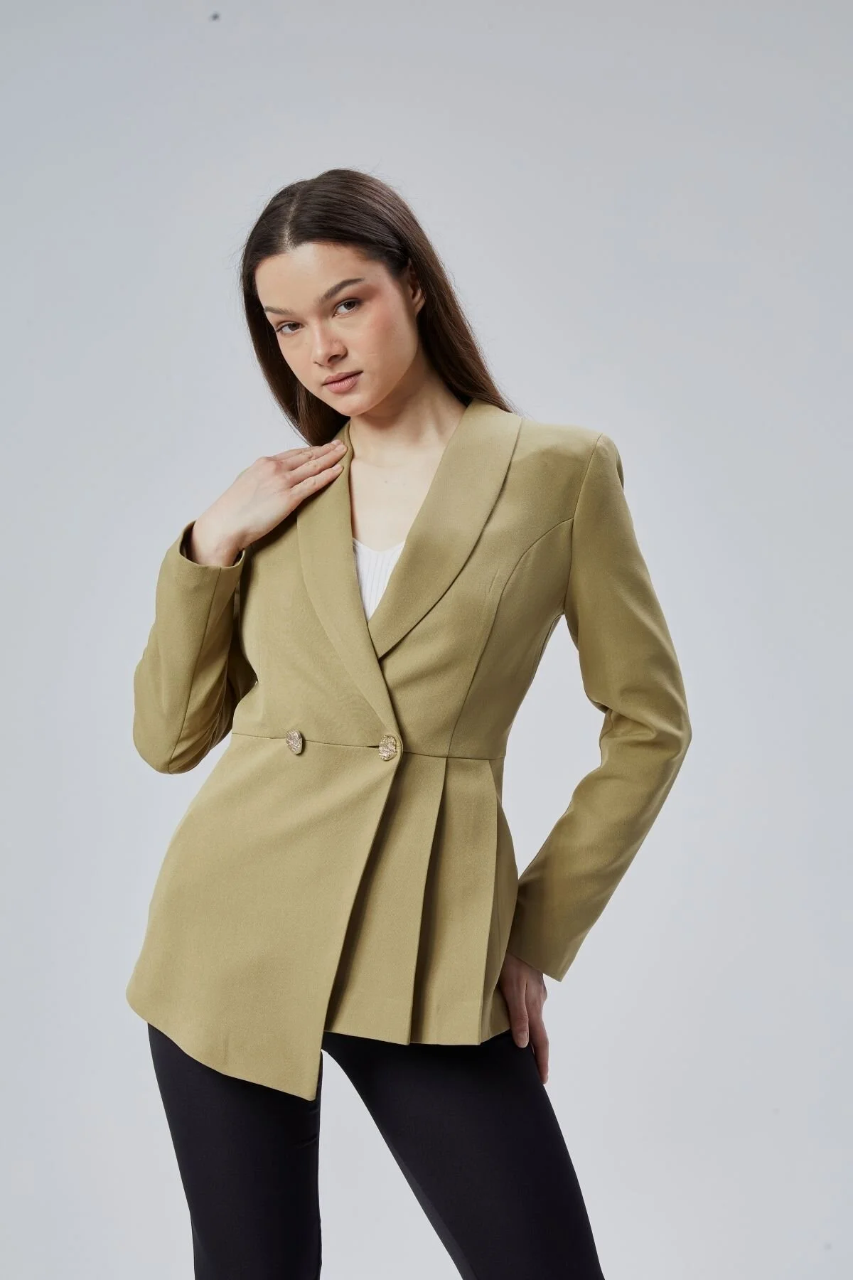 Haki Regular Fit Pile Detaylı Blazer Ceket S-M-L-XL