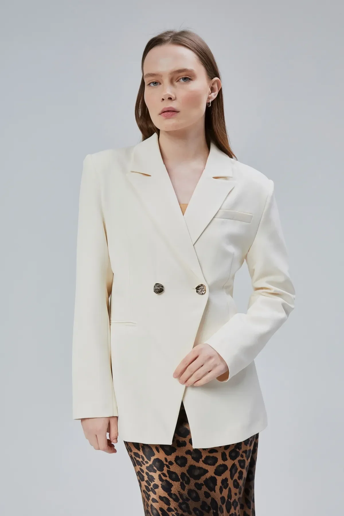 Kadın Kruvaze Kapama Oversize Blazer Ceket S-M-L-XL