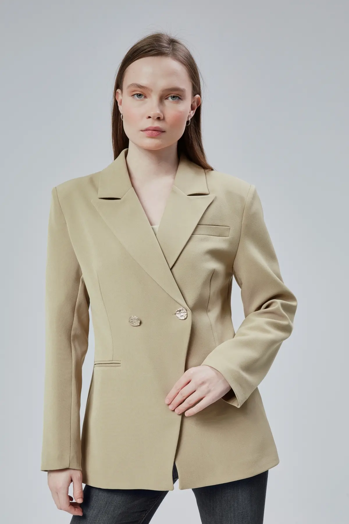Kadın Kruvaze Kapama Oversize Blazer Ceket S-M-L-XL
