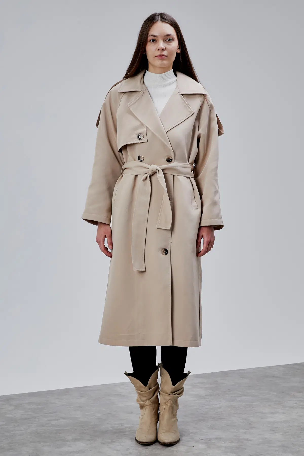 Kadın Oversize Astarlı Uzun Trençkot XS-S-M-L-XL-XXL