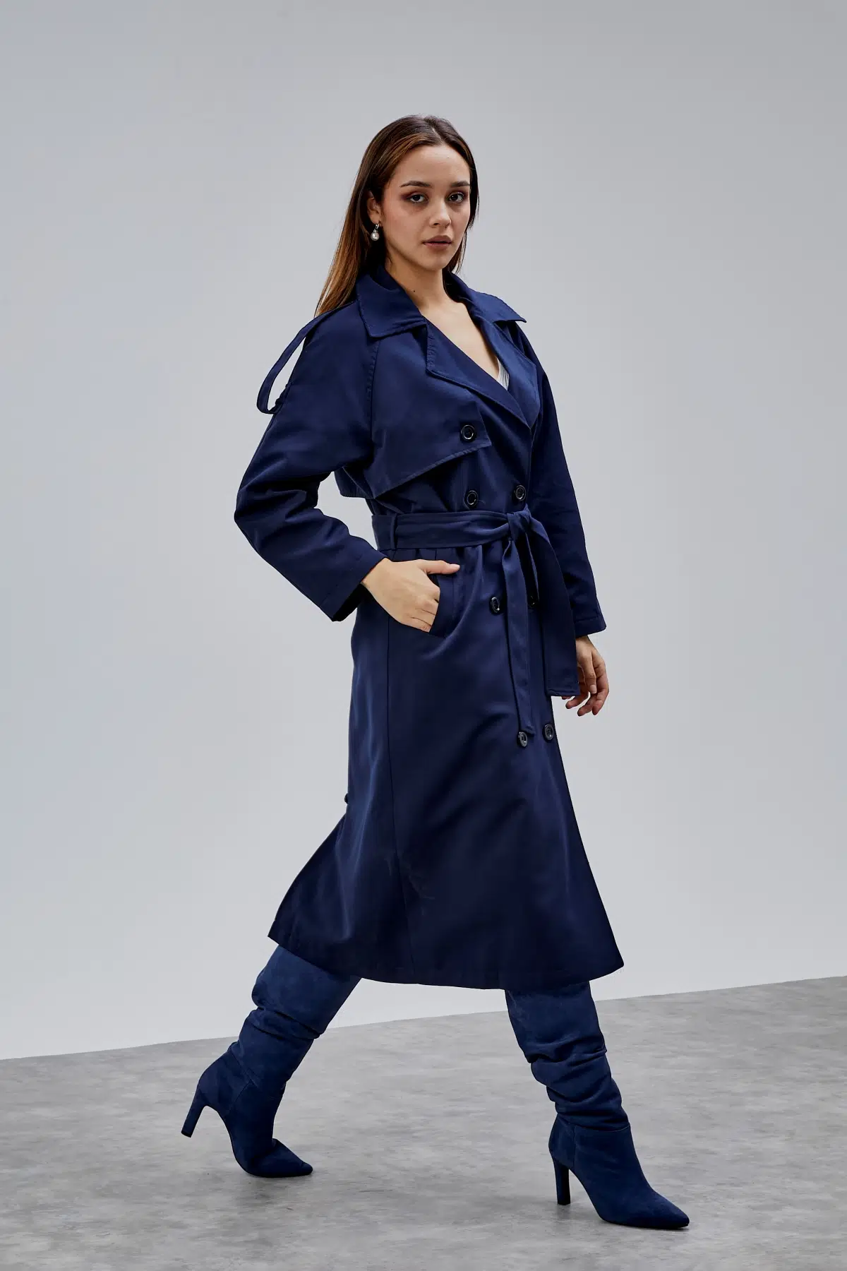 Kadın Oversize Astarlı Uzun Trençkot XS-S-M-L-XL-XXL