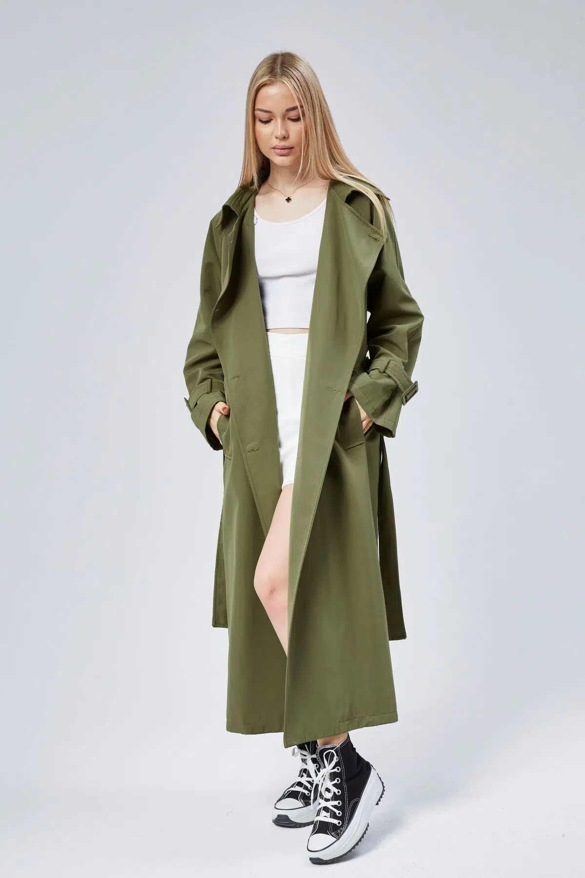 Kadın Oversize Kuşaklı Trençkot XS-S-M-L-XL-XXL