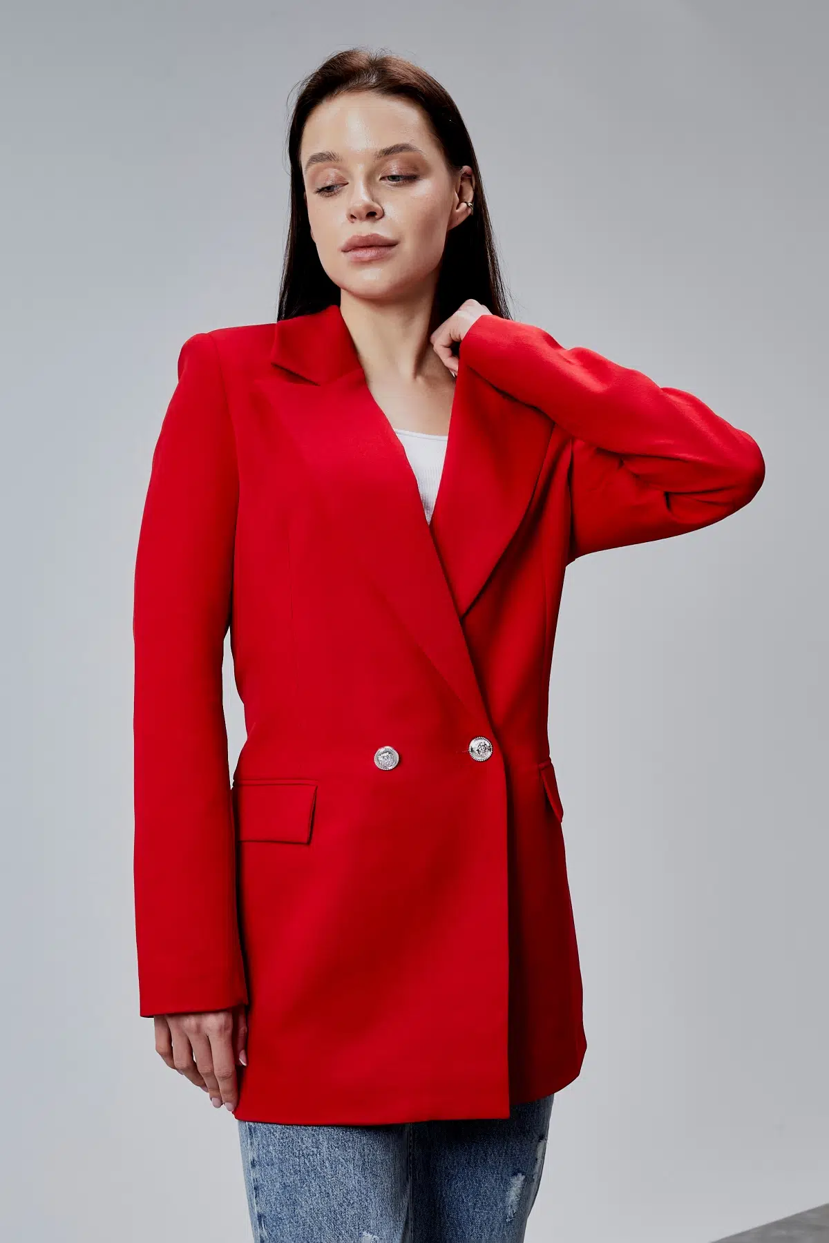 Kırmızı Oversize Dokuma Blazer Ceket XS-S-M-L-XL-XXL