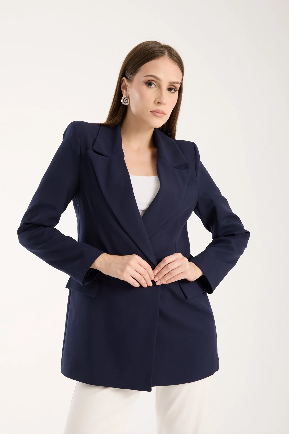 Lacivert Oversize Dokuma Blazer Ceket S-M-L-XL