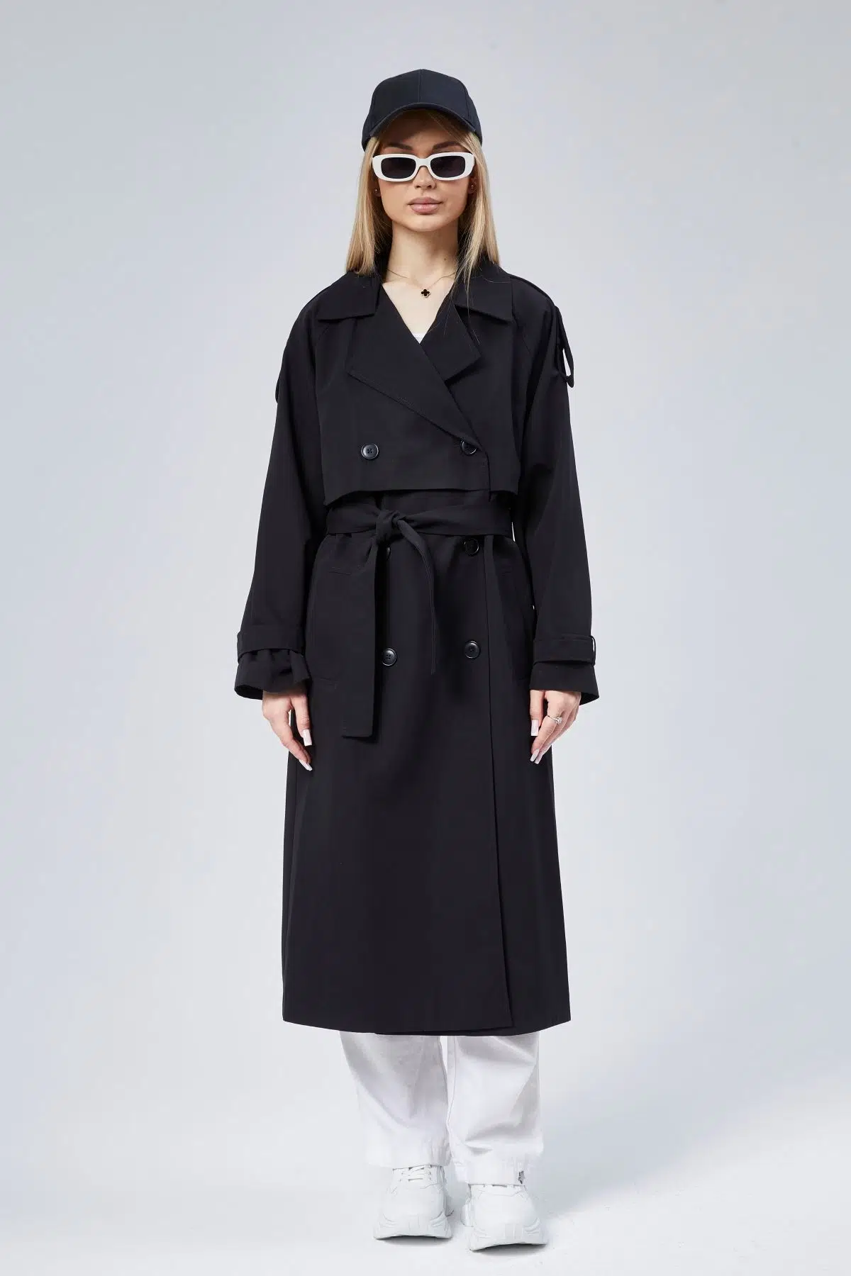 Oversize Kruvaze Kapama Rüzgarlık Detaylı Trençkot XS-S-M-L-XL-XXL