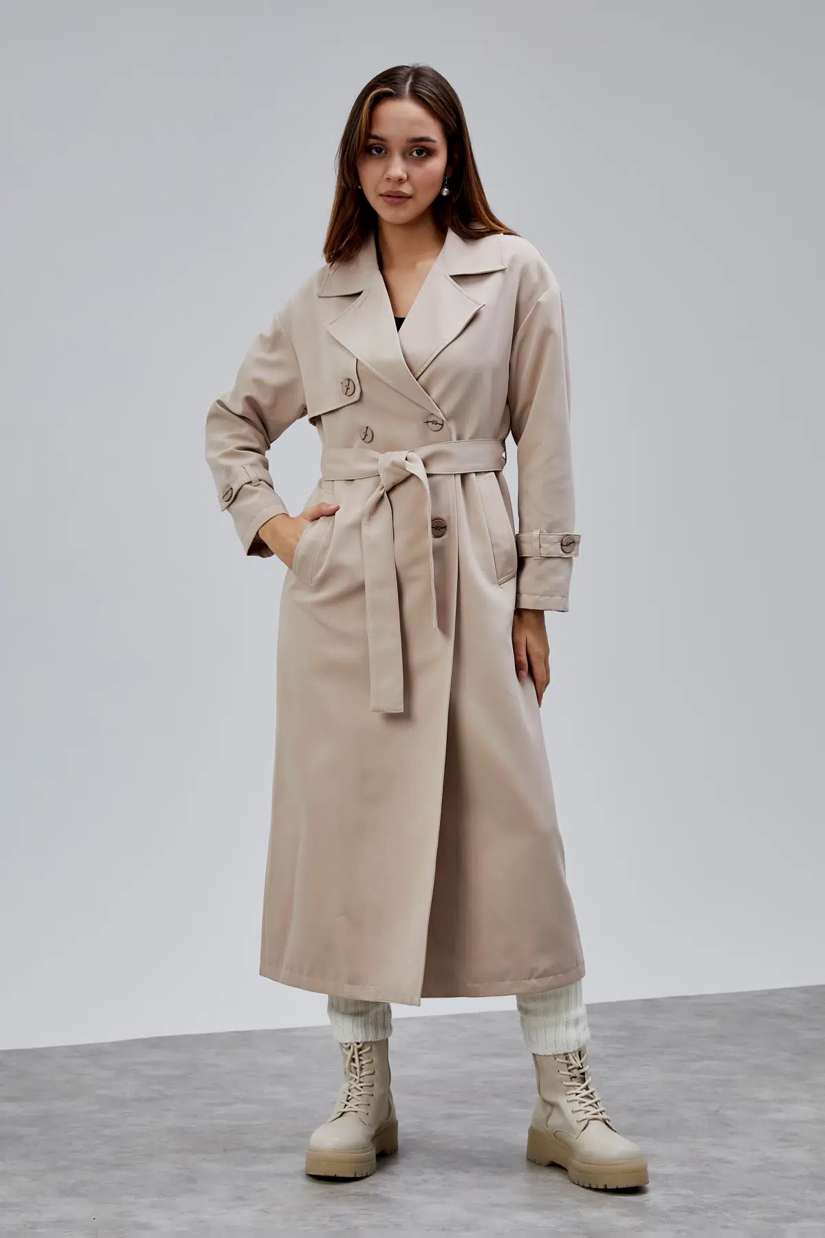Oversize Rüzgarlık Detaylı Trençkot XS-S-M-L-XL-XXL