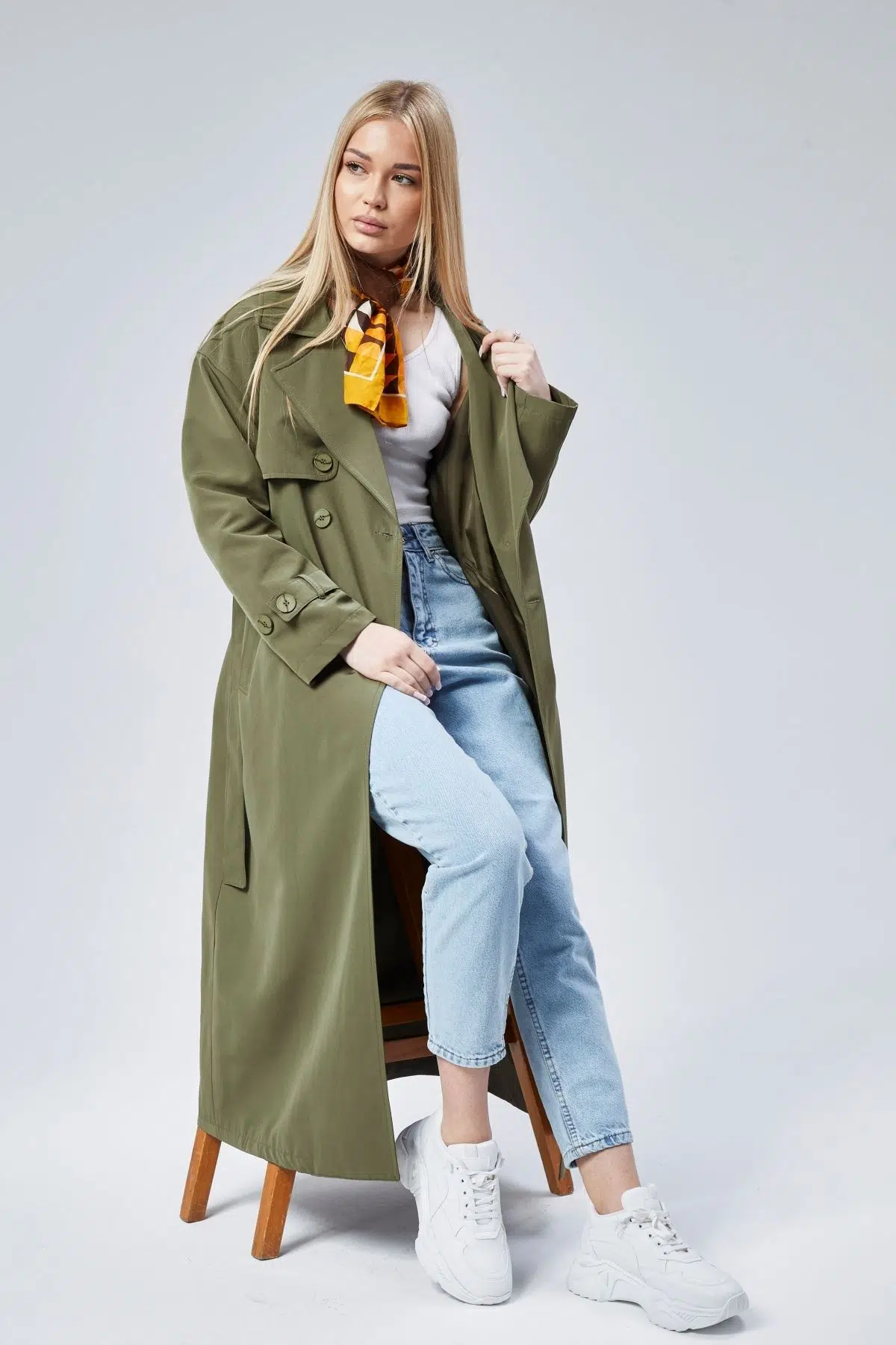 Oversize Rüzgarlık Detaylı Trençkot XS-S-M-L-XL-XXL