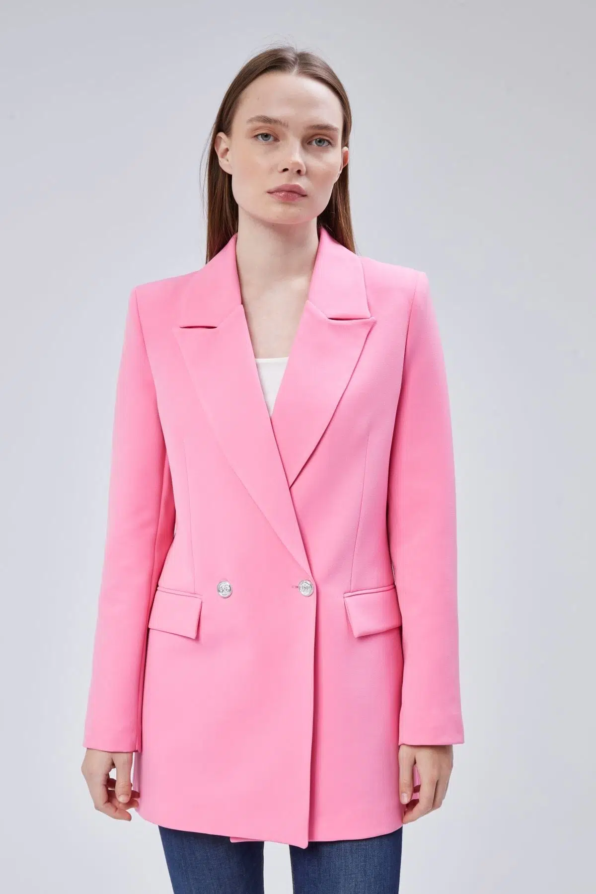 Pembe Oversize Dokuma Blazer Ceket XS-S-M-L-XL-XXL