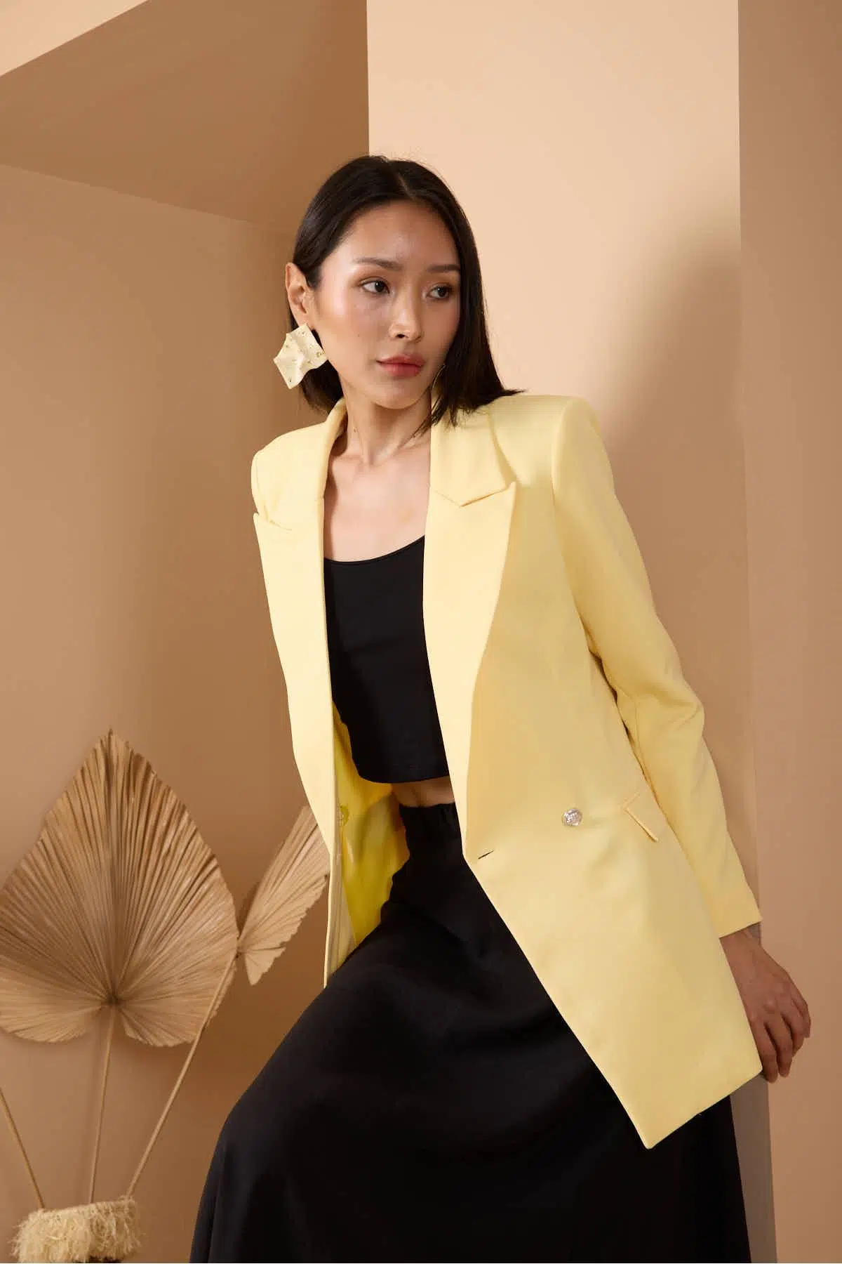 Sarı Oversize Dokuma Blazer Ceket XS-S-M-L-XL-XXL