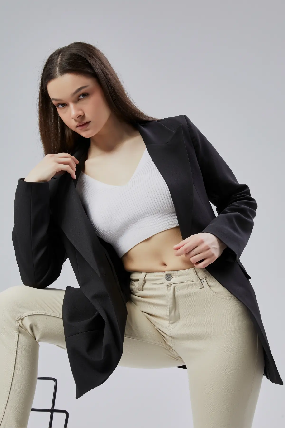 Siyah Kruvaze Uzun Blazer Ceket S-M-L-XL