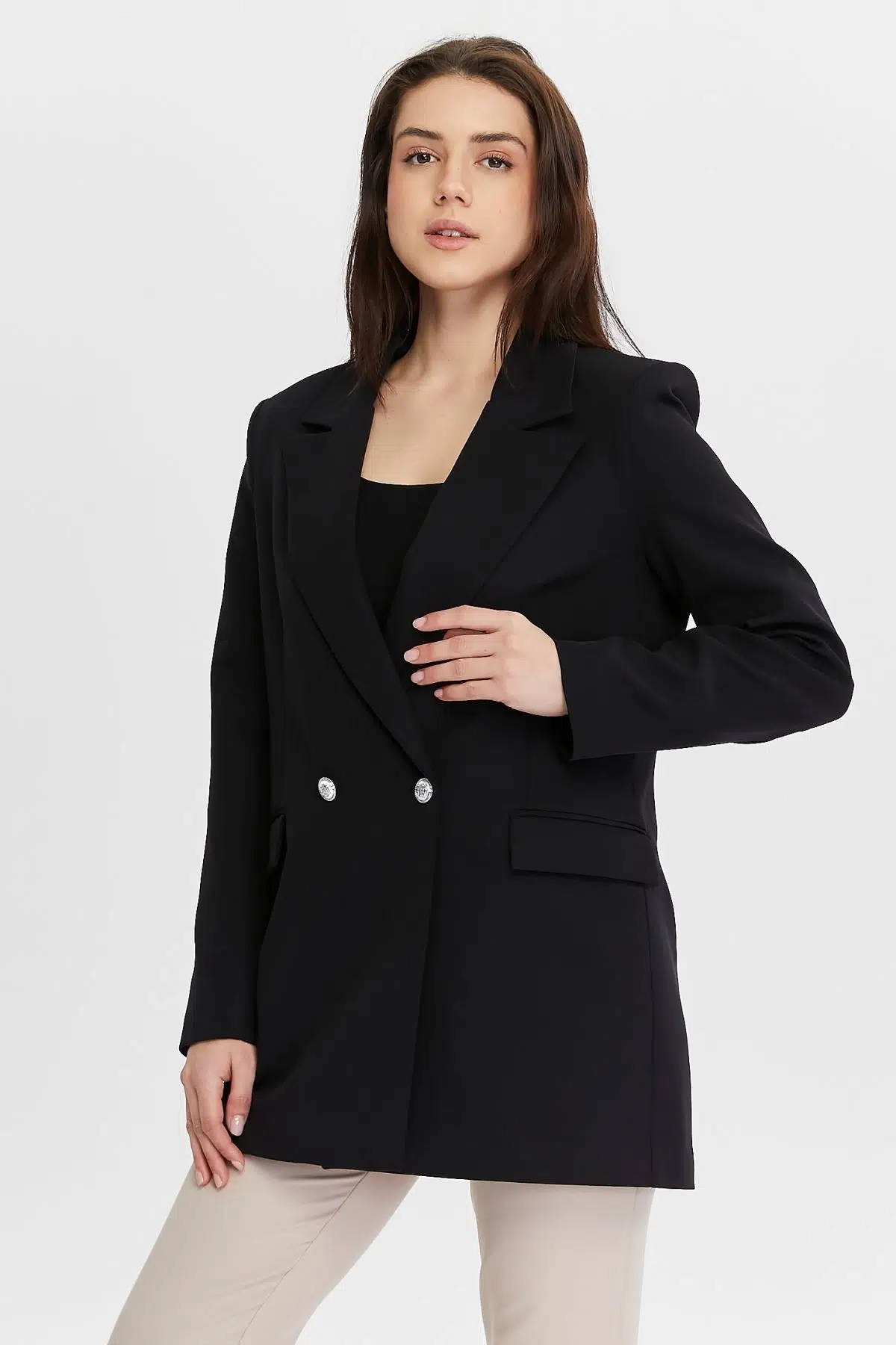 Siyah Oversize Dokuma Blazer Ceket XS-S-M-L-XL-XXL