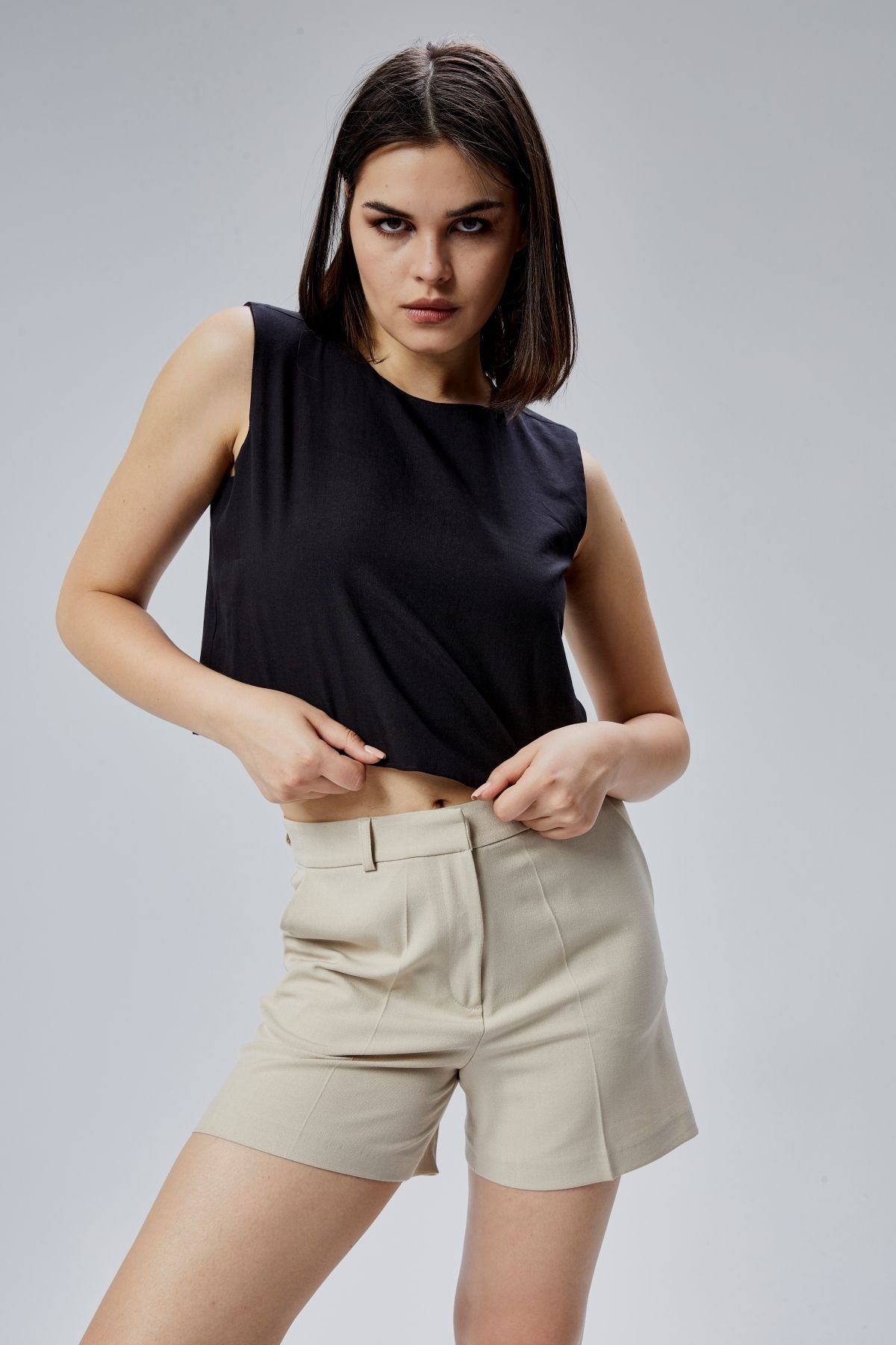 Siyah Regular Crop Bluz S-M