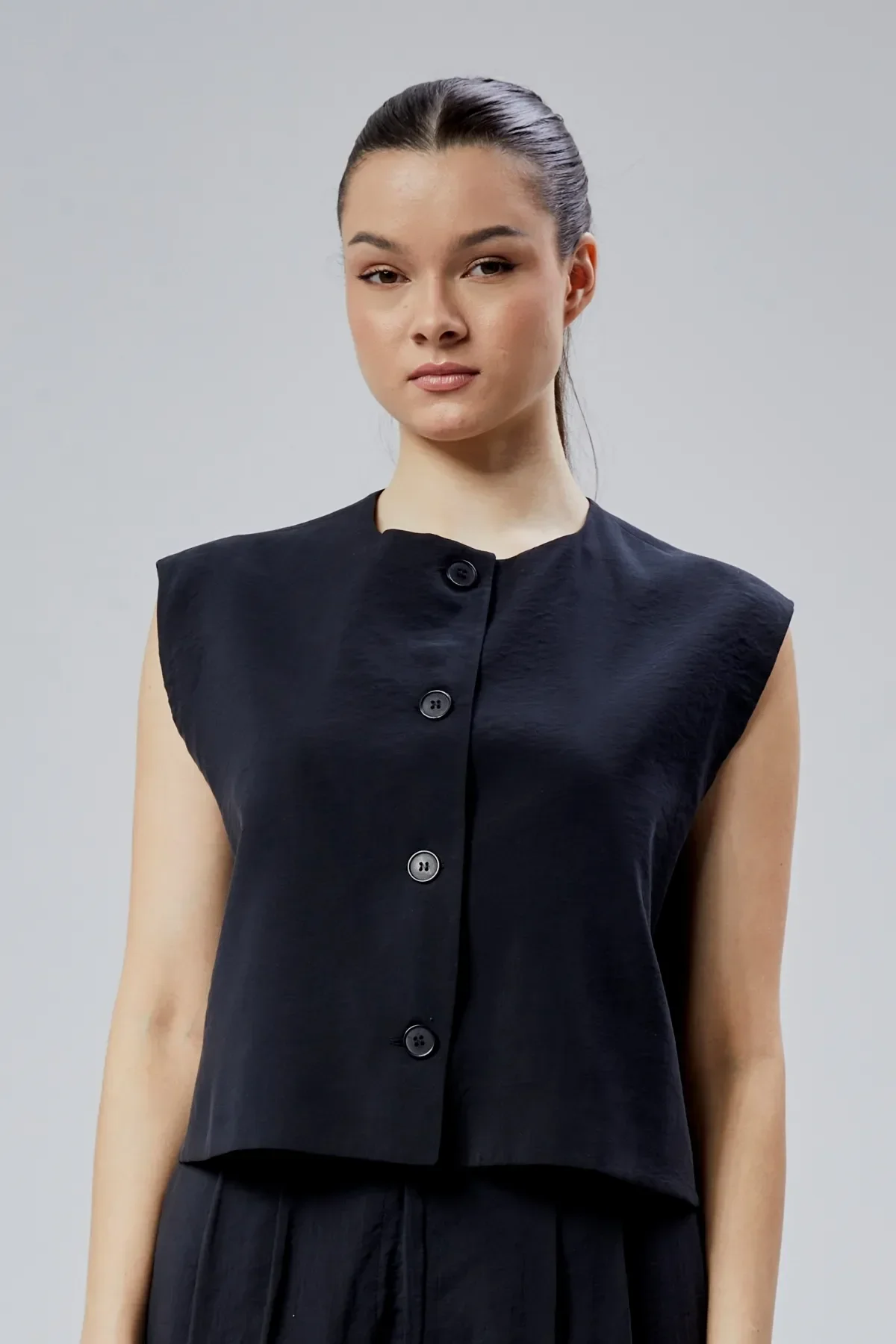 Siyah Regular Modal Kumaş Yelek S-M-L-XL