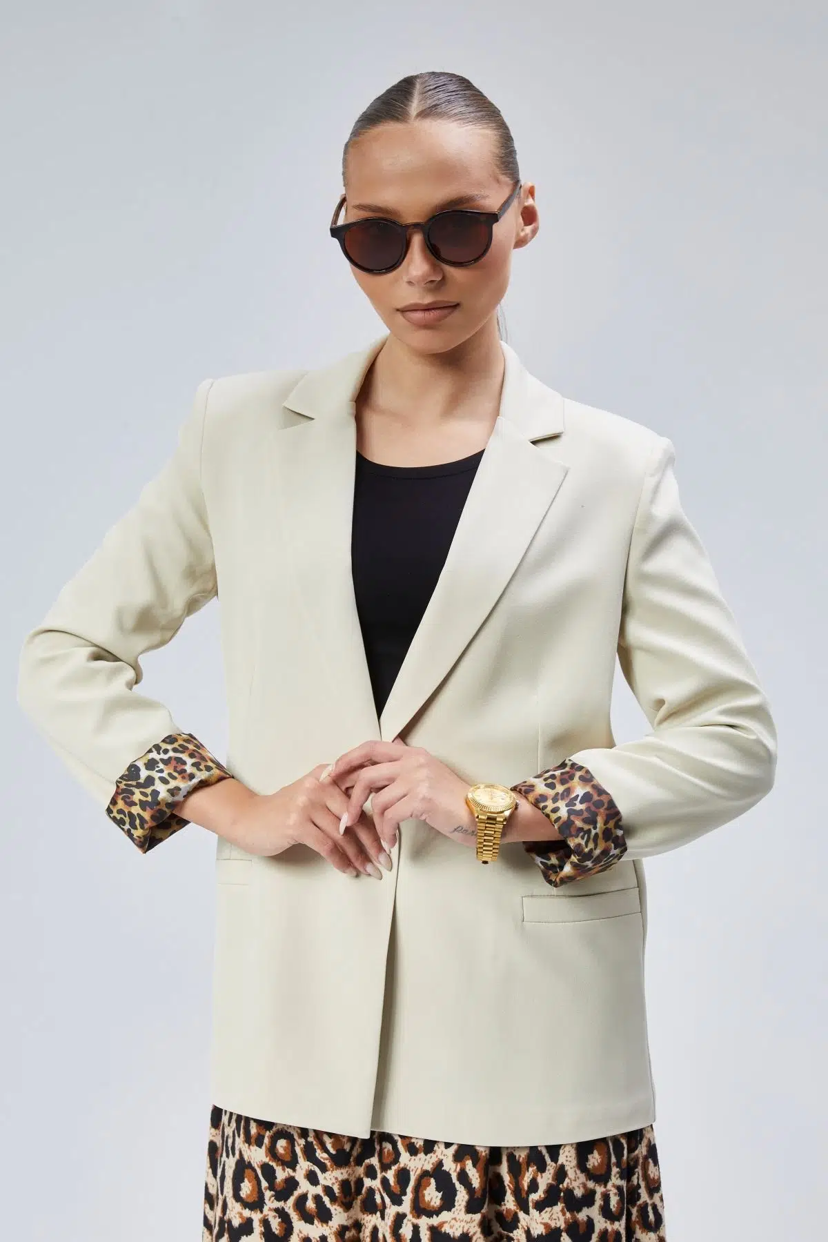 Taş Kruvaze Yaka Kolu Katlama Detaylı Regular Vatkalı Blazer Ceket XS-S-M-L-XL-XXL