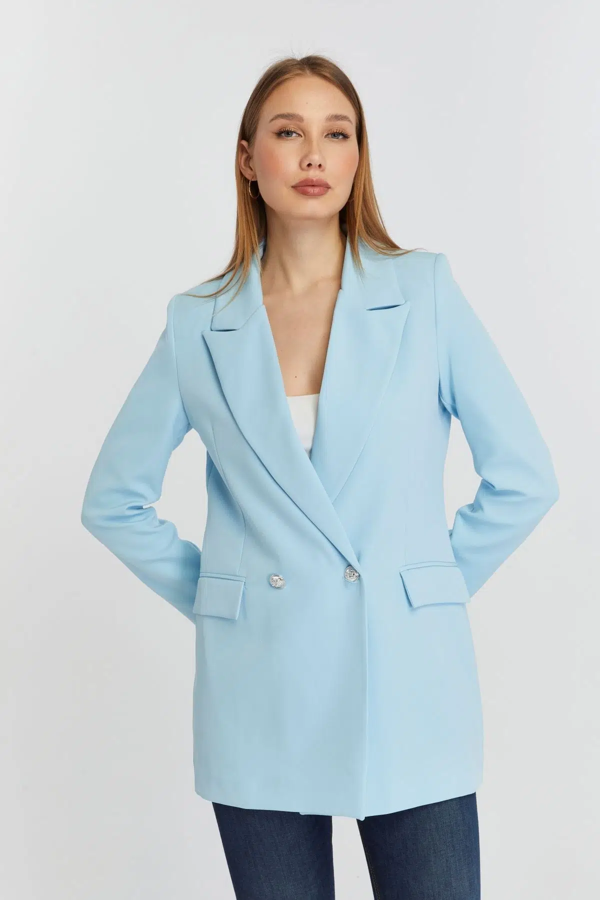 Turkuaz Oversize Dokuma Blazer Ceket XS-S-M-L-XL-XXL