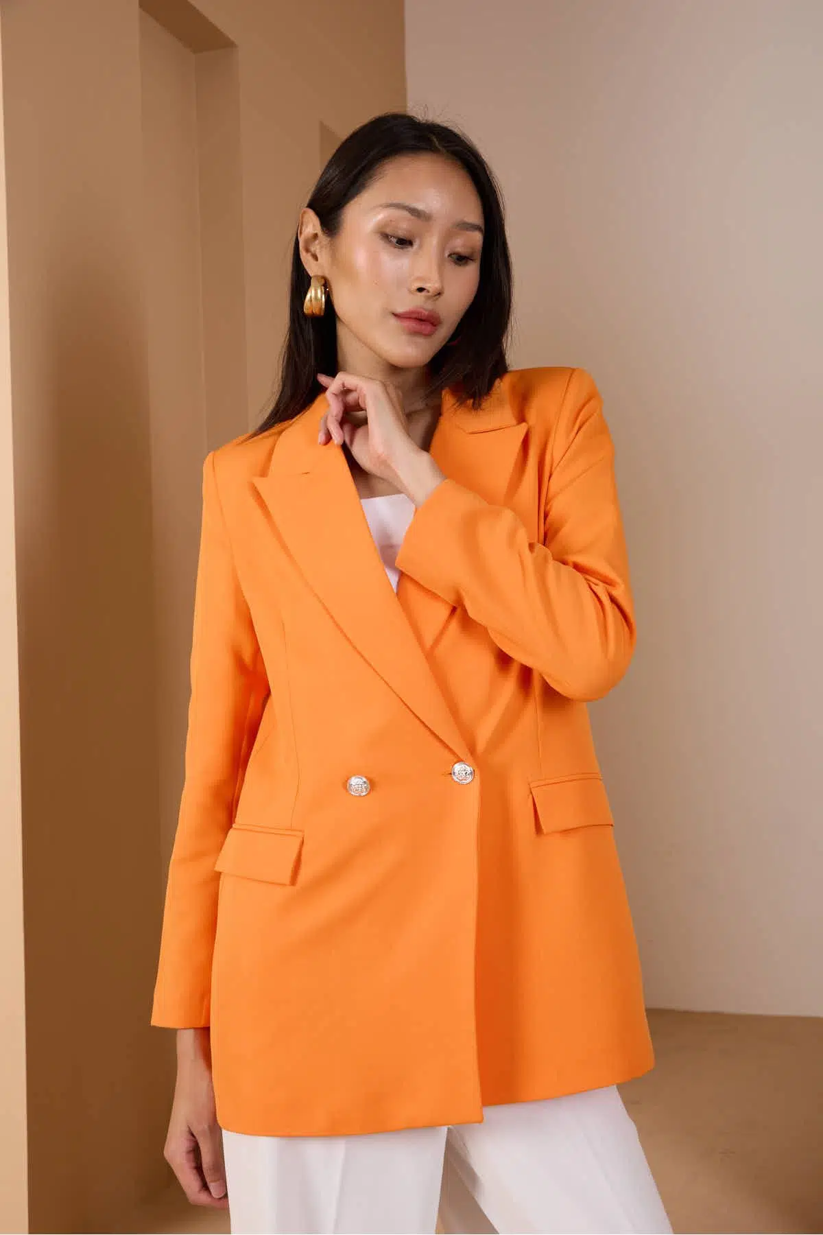 Turuncu Oversize Dokuma Blazer Ceket XS-S-M-L-XL-XXL