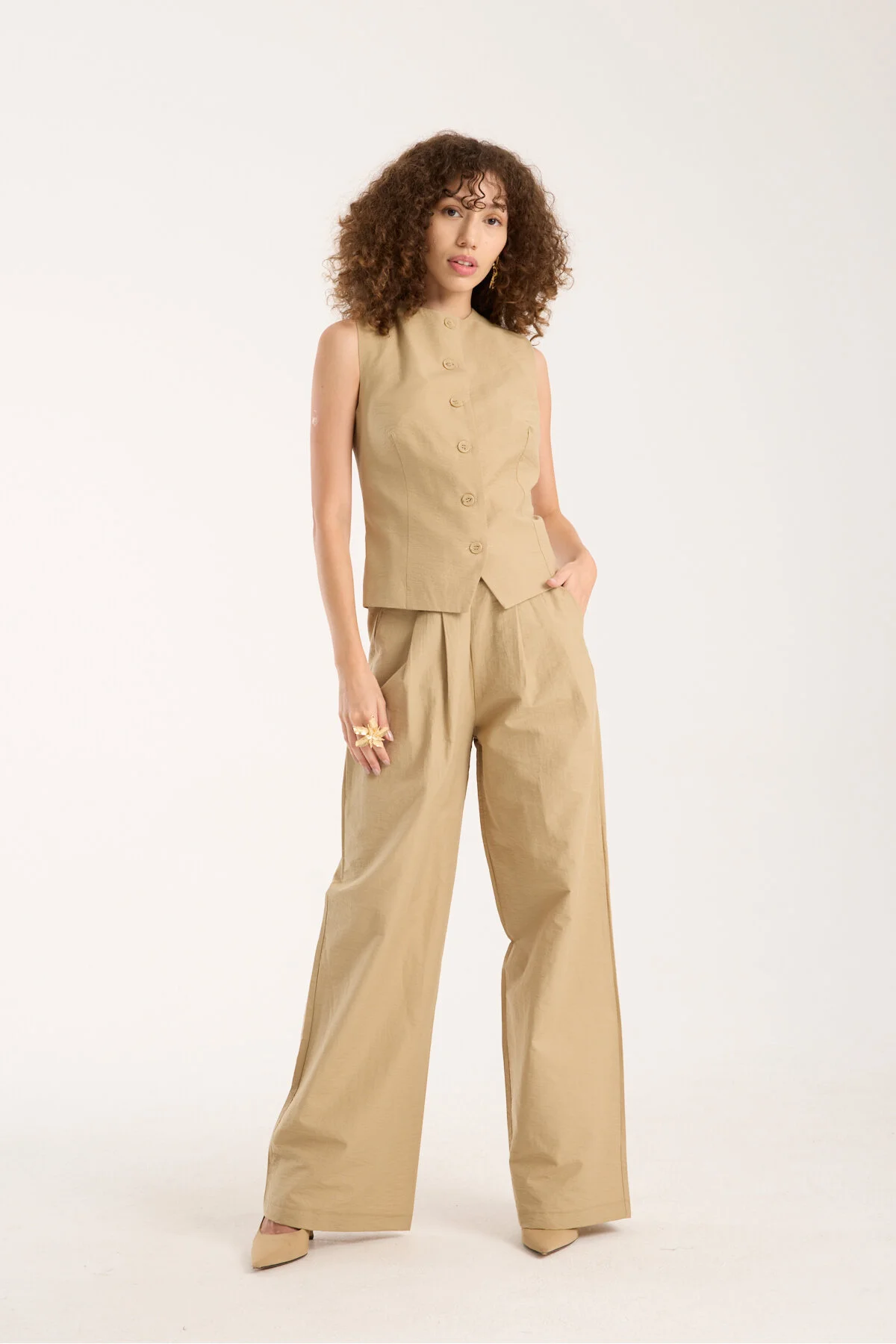 Vizon Kadın Dokuma Yelek-Pantolon Takım S-M-L-XL
